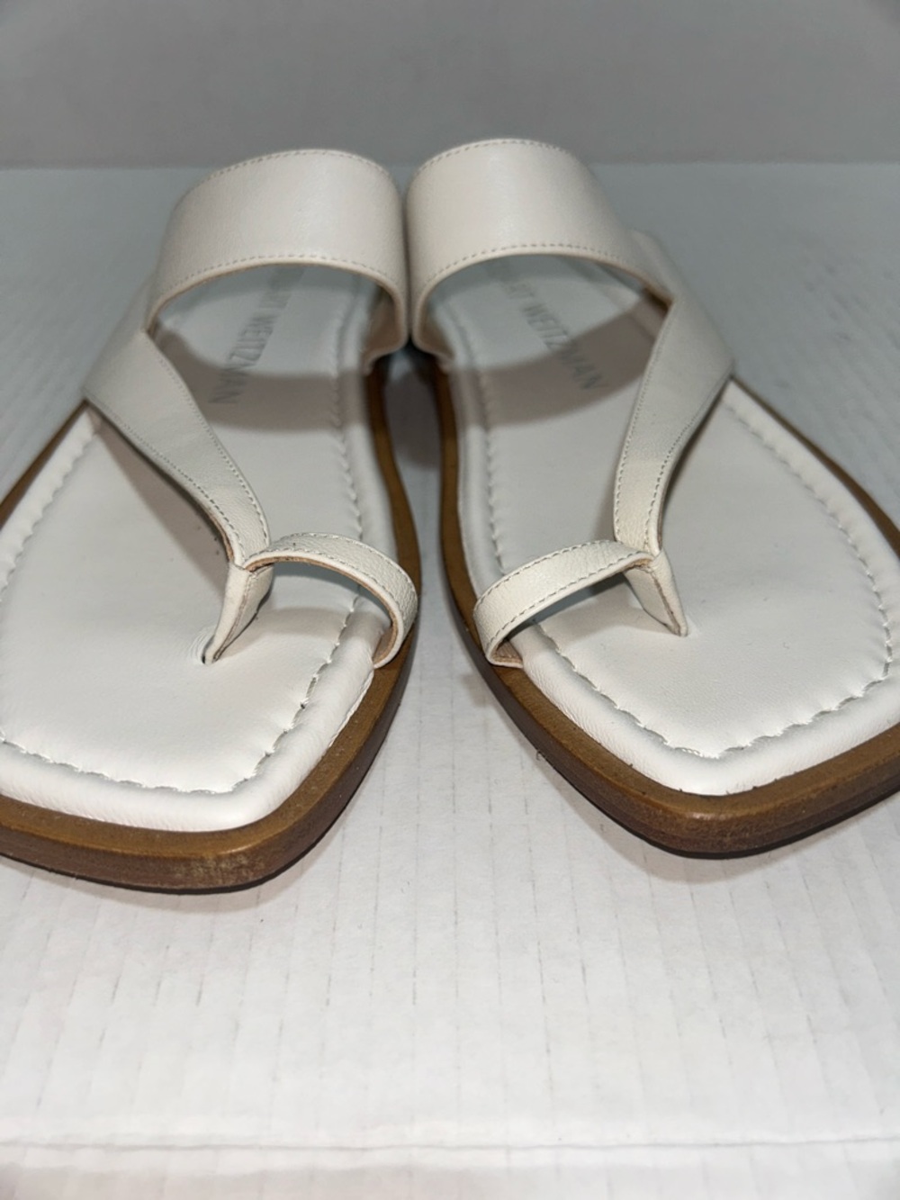 Stuart Weitzman Lyla Women’s White Napa Leather Flat Sandals - Size 9 - Picture 6 of 10